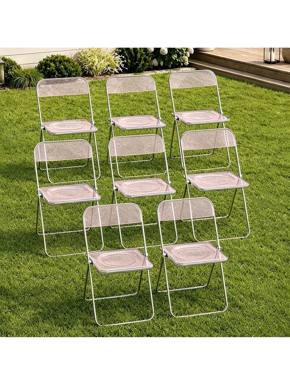 JPBSTO 8 Pack Pink Plastic Folding Chairs Modern 300lb Capacity NIB $159 Retail